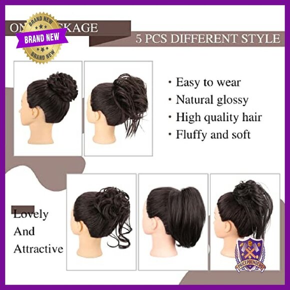5-Piece Synthetic Hair Bun Set, Heat-Resistant, Elastic Bands, Quick Updo main image 5